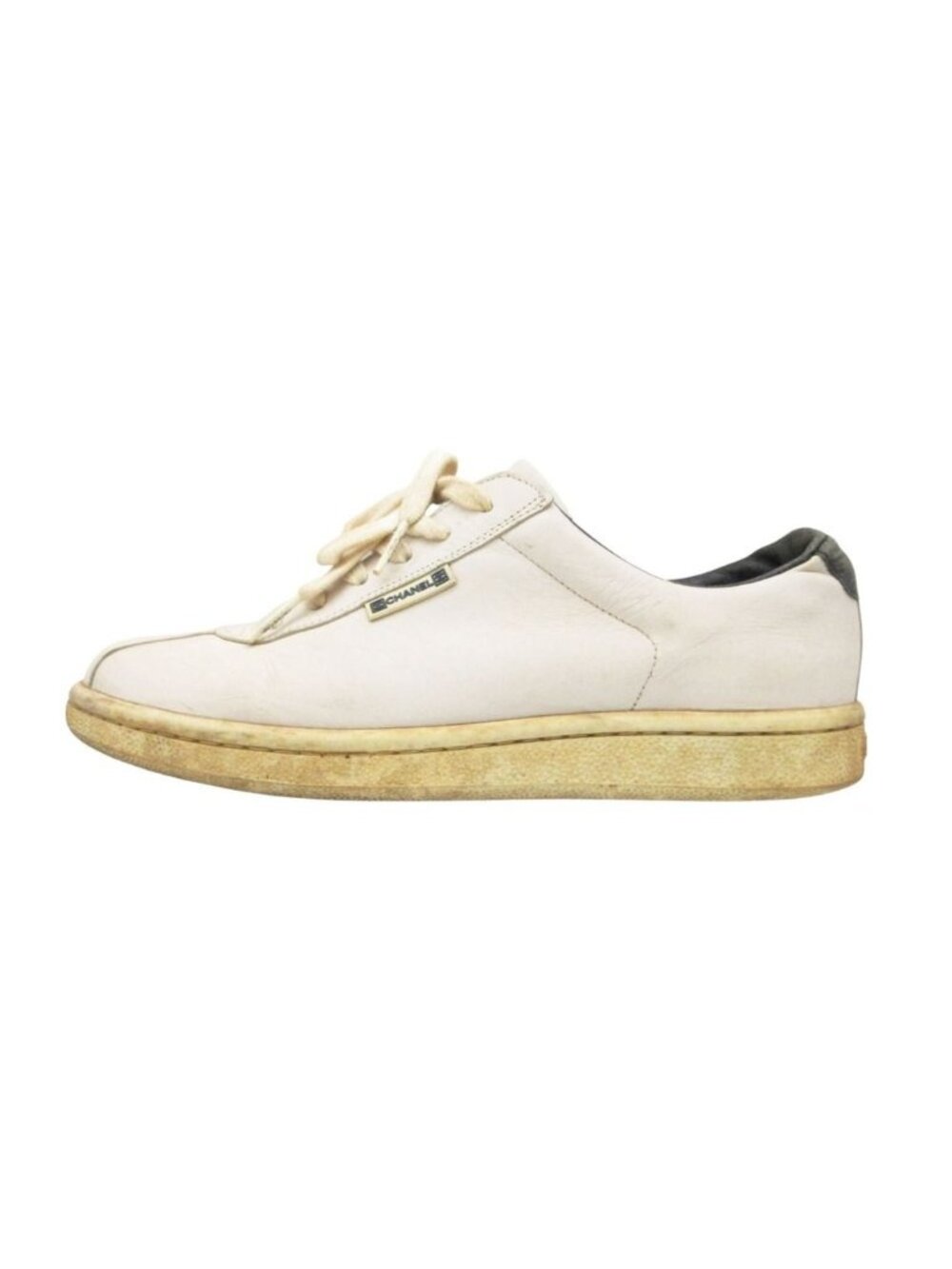 Chanel Sneakers Leather Low Cut Shoes CC Logo White
